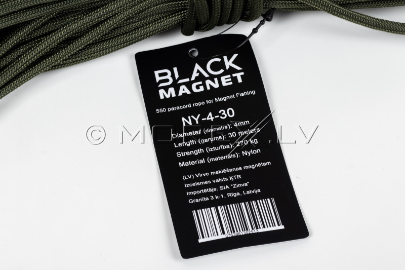 4 mm x 30 m virve parakords Black Magnet meklēšanas magnētam